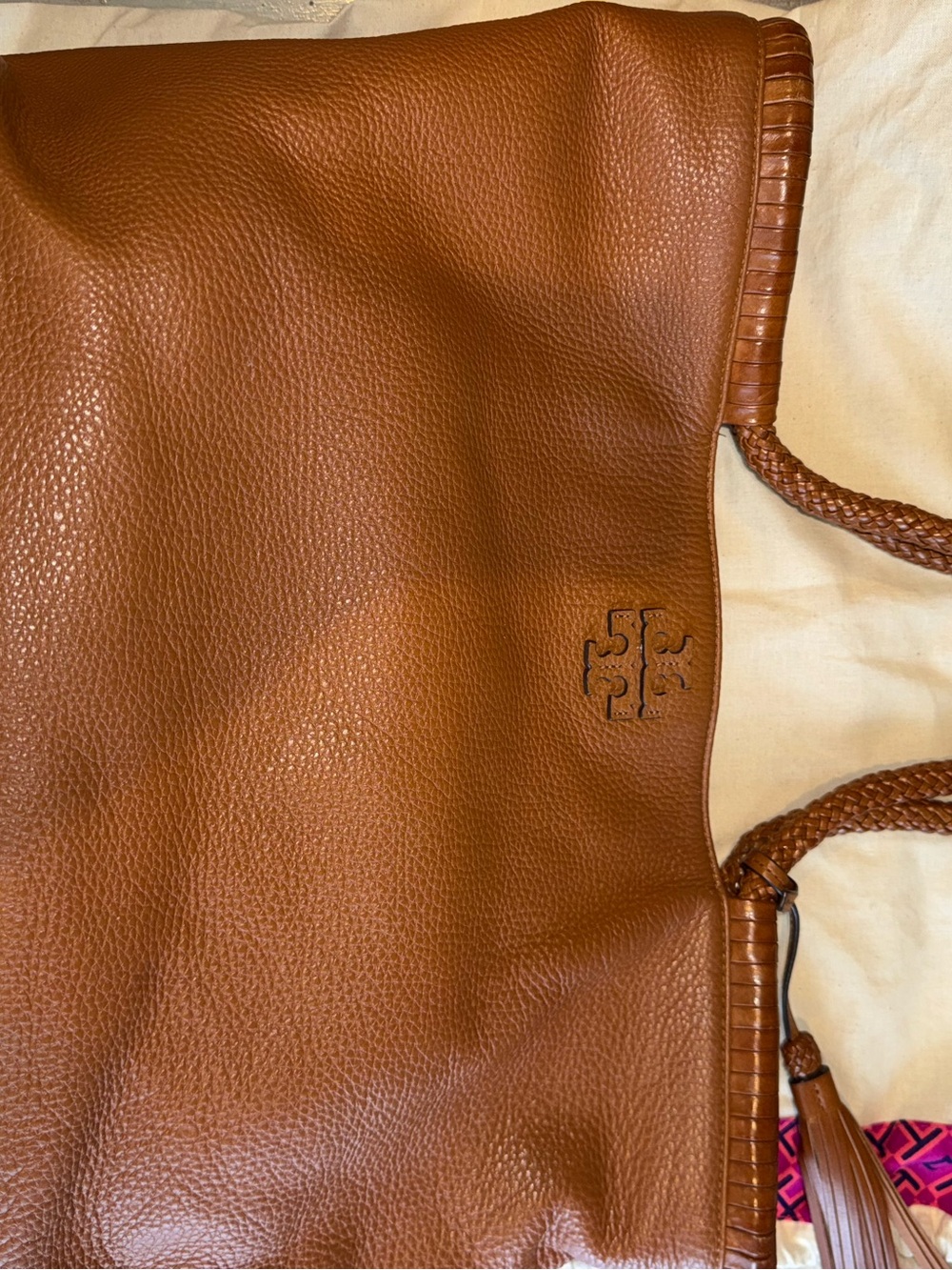 Tory Burch Taylor Leather Tote with Tassel, Cognac - Picture 13 of 13